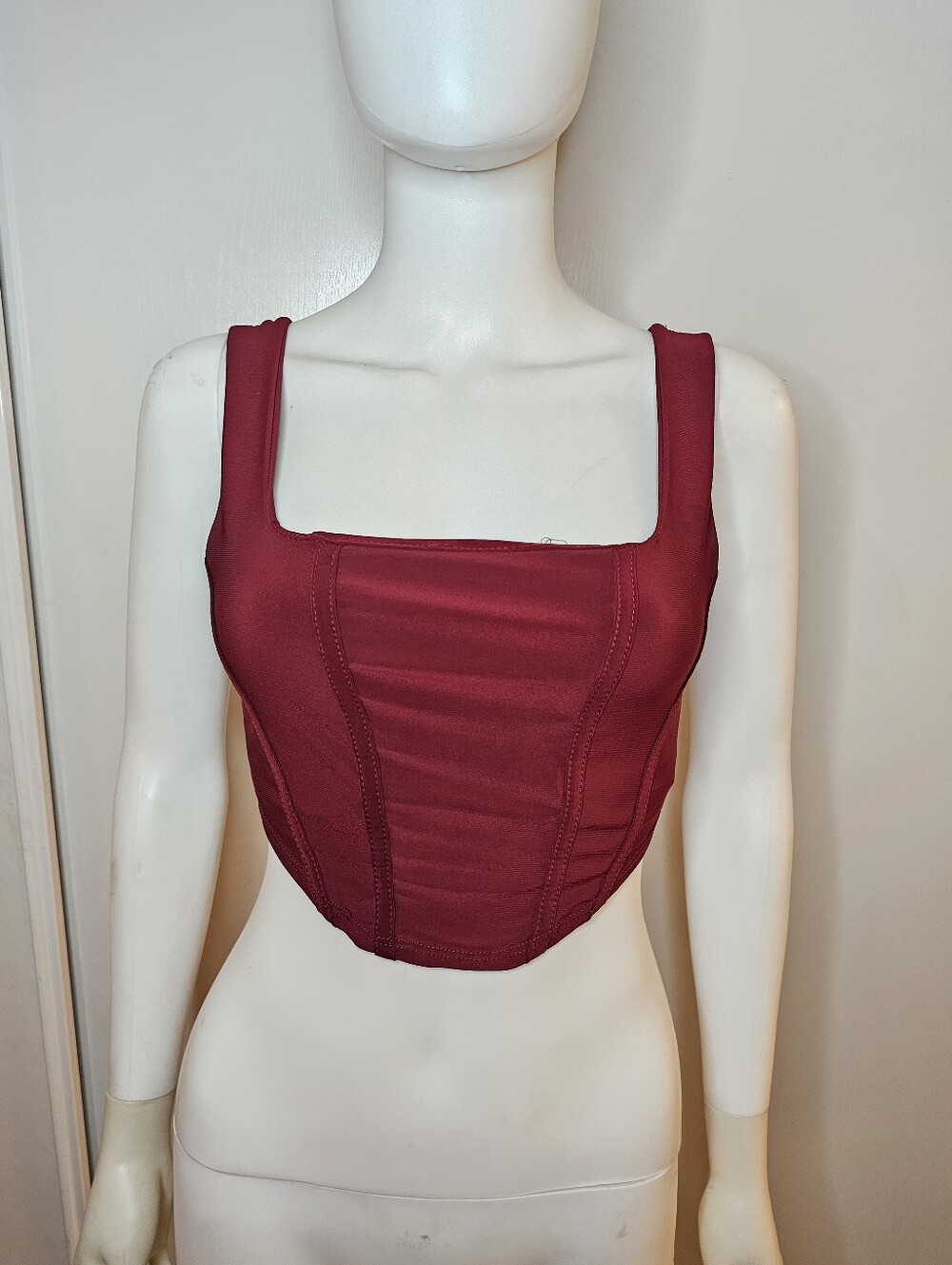Square Neck Burgundy Corset-Style Tank Top Corset-like Size XS
